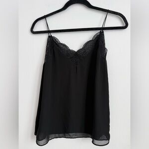 Zara Lace Trim Lingerie Flowy Tank Skinny Thin Straps Top Black XS